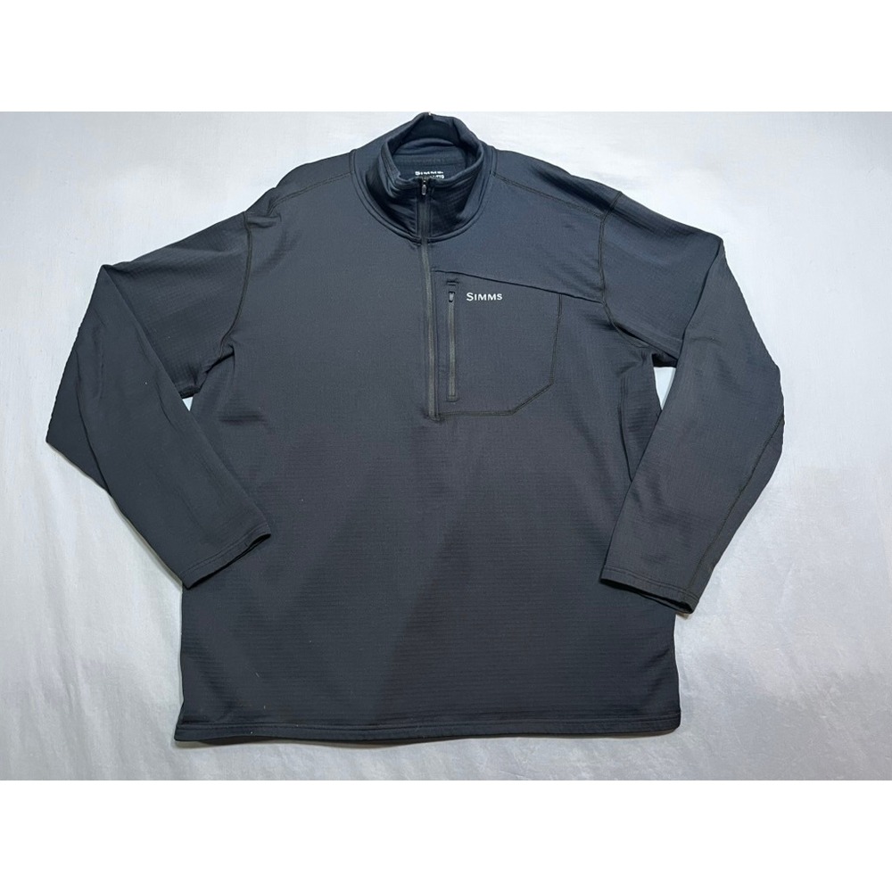 Simms Mens XXL Charcoal Grey Grid Fleece Quarter Zip Pullover Fishing Shirt